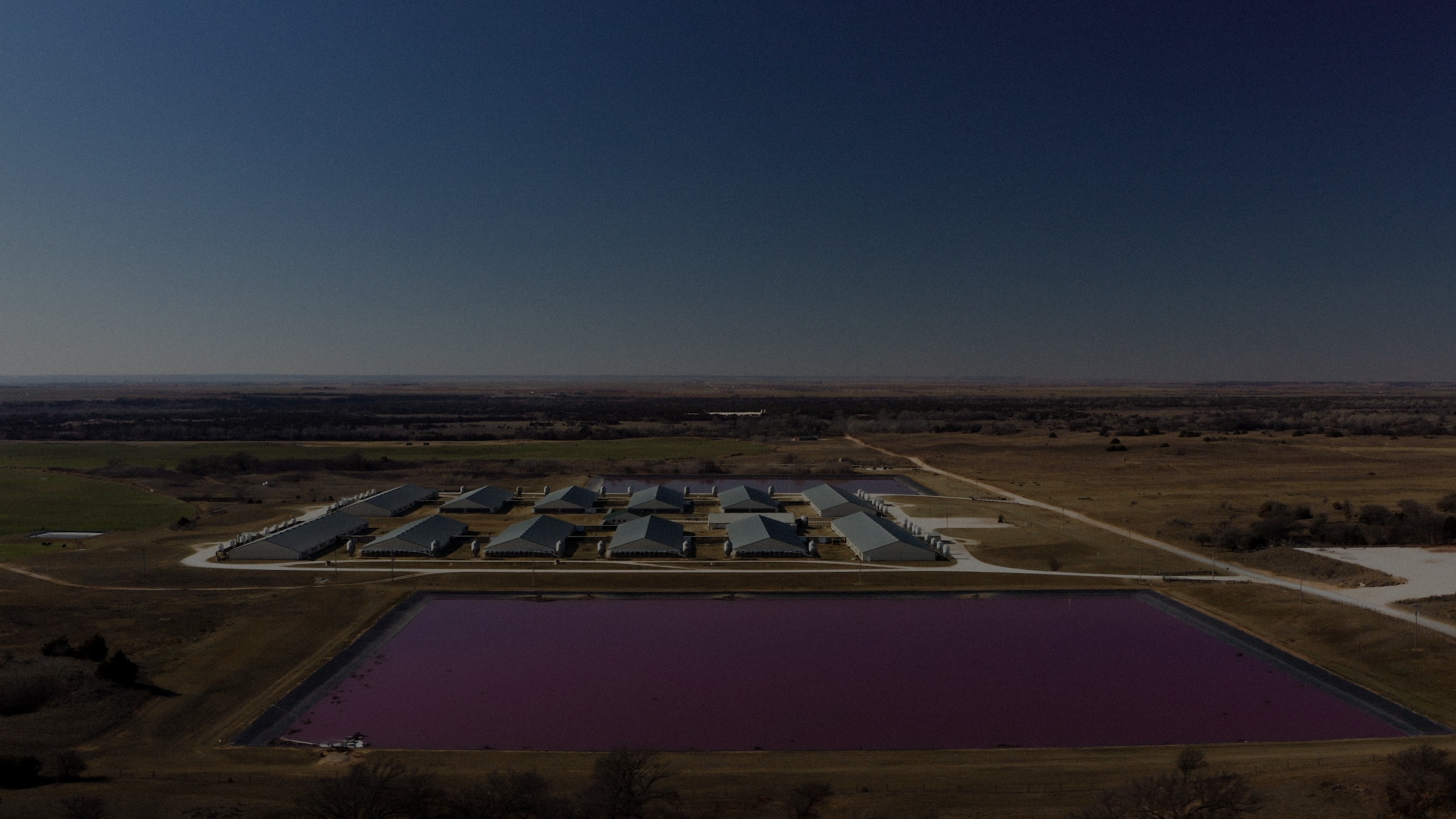 Aerial view of hog lagoon in Oklahoma